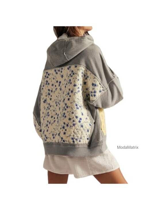 Other - Oversized Patchwork Floral Hoodie, Y2K Vintage Sweatshirt, Preppy Fall Clothes